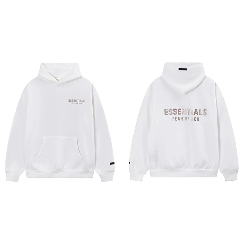 Fog Essentials White Fleece‑Lined Oversized Pullover Hoodie Chest Logo Print