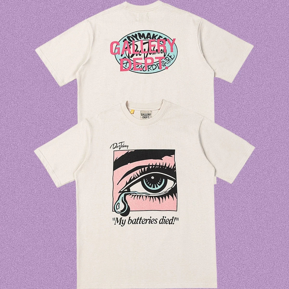 Gallery Dept. Crying Eye "My batteries died" Short Sleeve T-Shirt - Cream