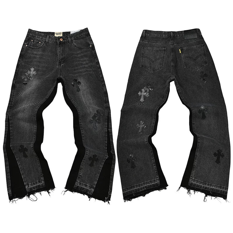 Gallery Dept. Cross Patch Contrast Side Panel Washed Black Denim Jeans