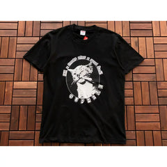 Supreme Black Circle Cat Portrait Graphic Short‑Sleeve T‑Shirt Trendy Street Top