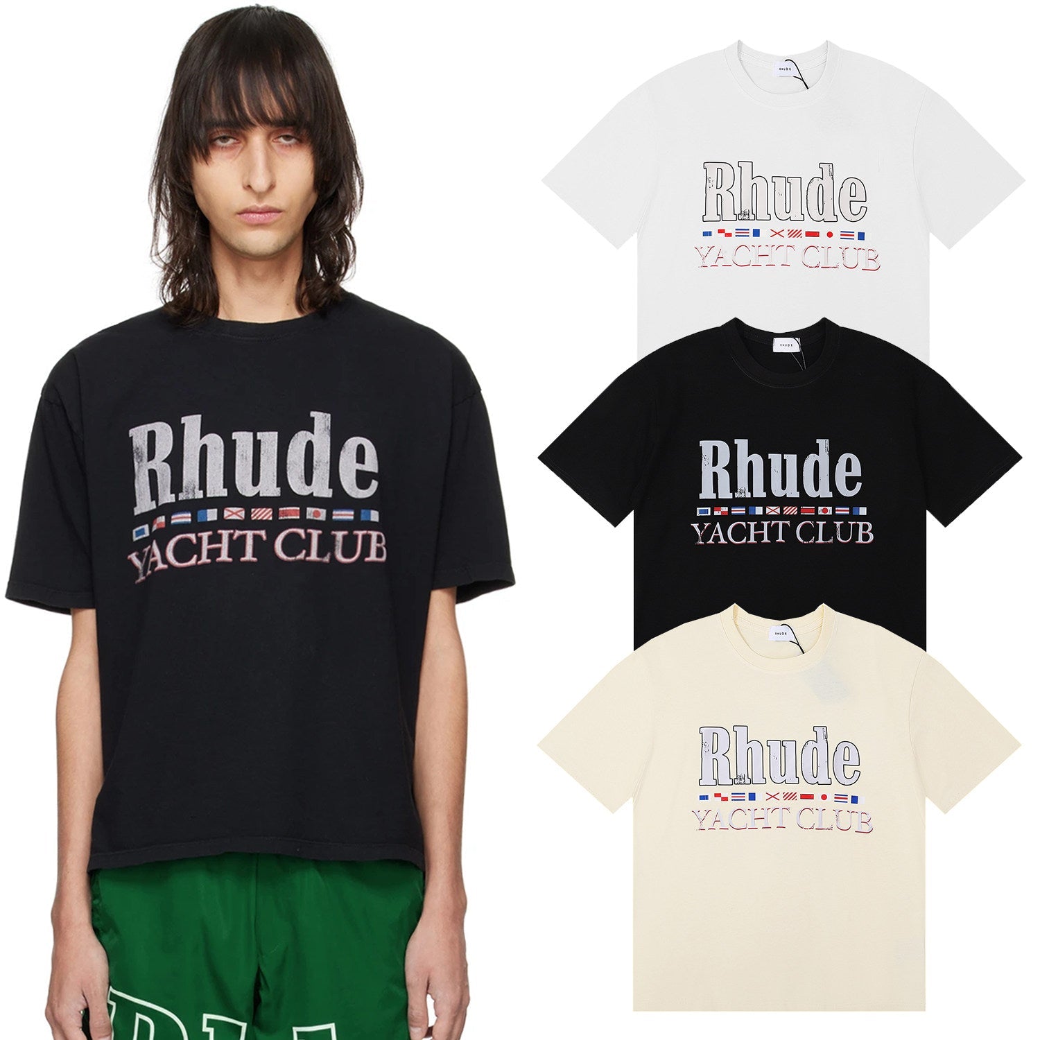 Rhude Yacht Club Flag Print High Quality Double-Yarn Casual Short Sleeve T-Shirt