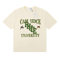 Rhude Cambridge University Vintage College Letter Graphic Cream Short Sleeve T‑Shirt