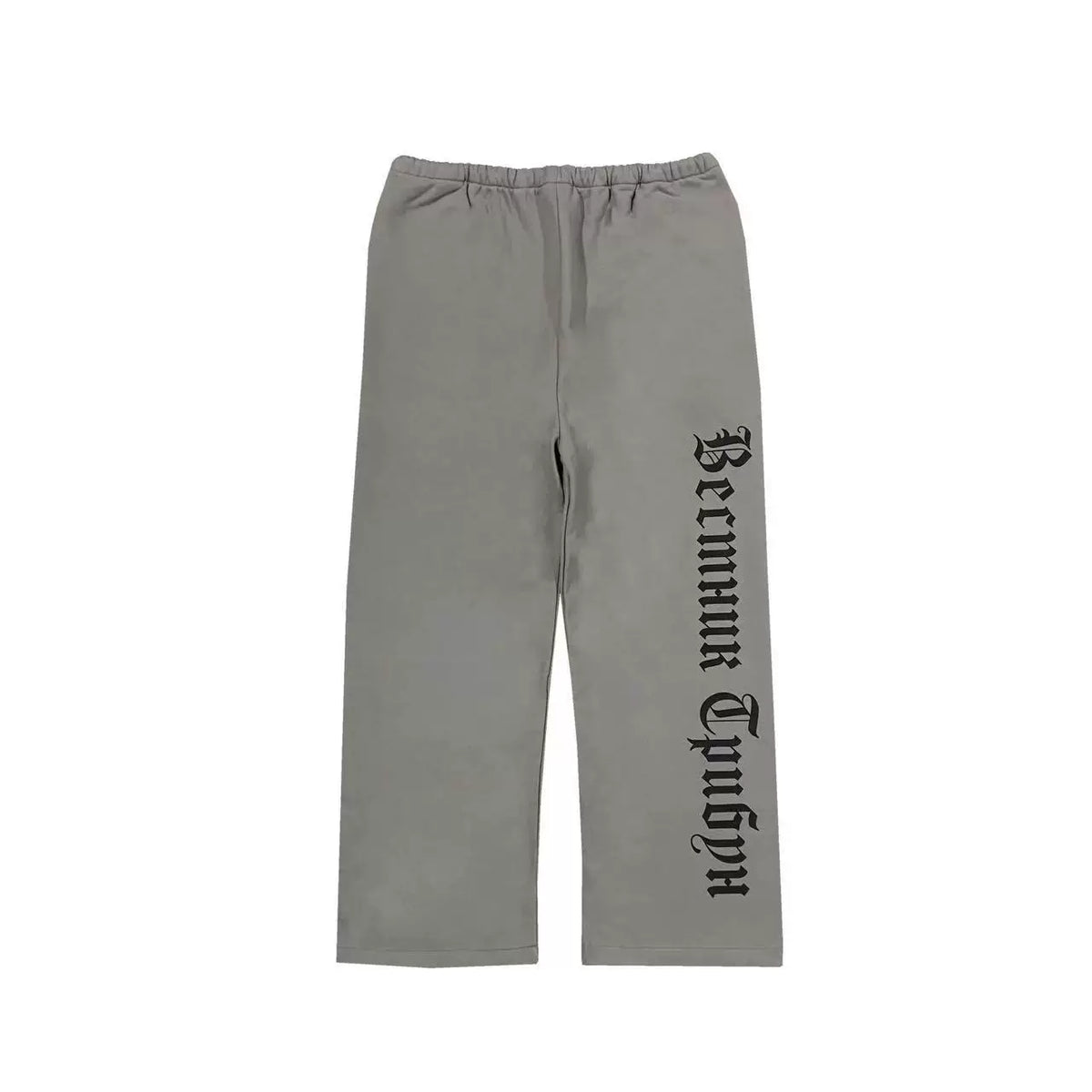 Kanye Grey Wide‑Leg Sweat Pants Vertical Gothic Letter Print