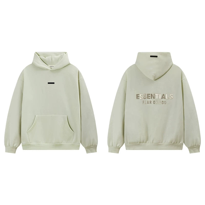 Fog Essentials Light Sage Green Fleece‑Lined Oversized Pullover Hoodie Chest Logo Print