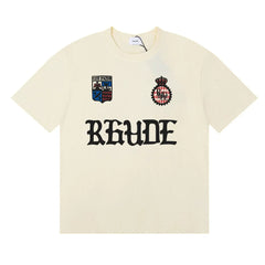 rhude复古标语徽标logo印花小众潮牌圆领宽松短袖T恤男女情侣装 (3)