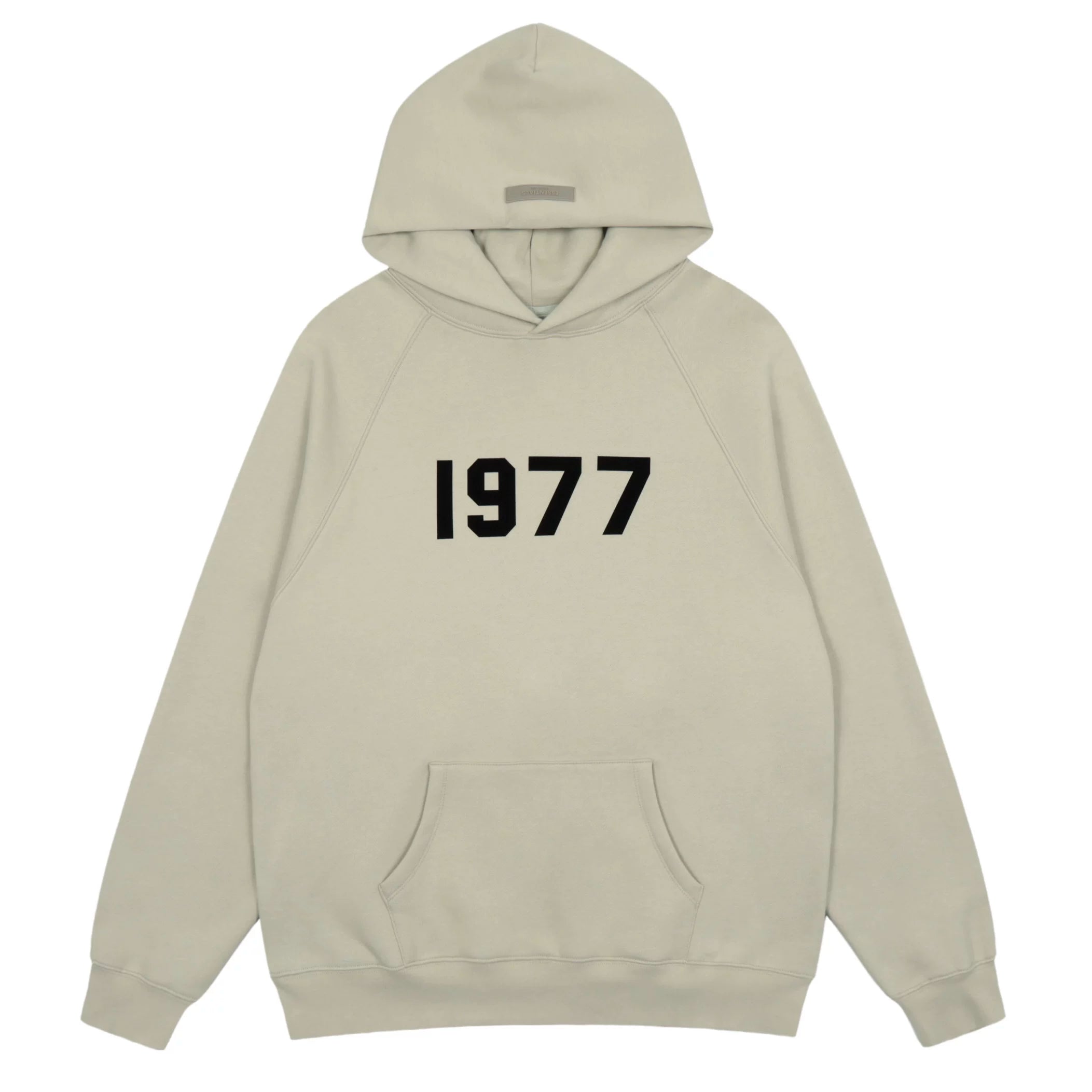 Fog Essentials Light Beige 1977 Bold Black‑Print Loose‑Fit Pullover Hoodie