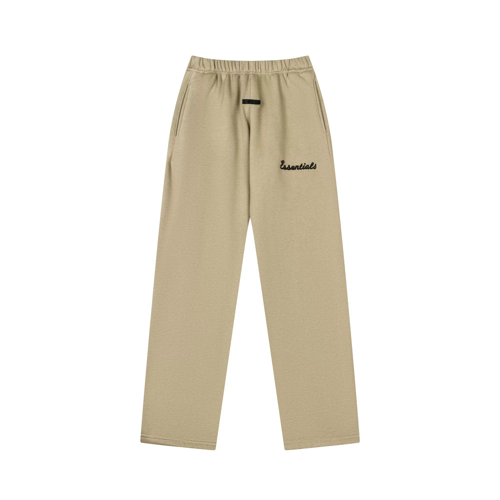 Fog Essentials Warm‑Tone Tan Loose Straight‑Leg Embroidered Street‑wear Sweatpants