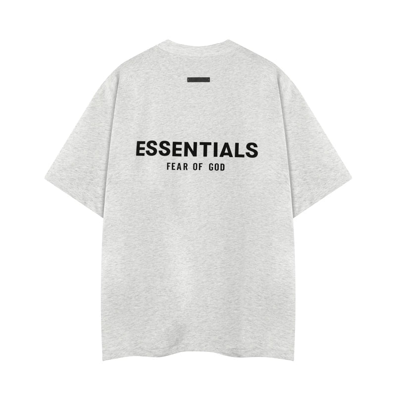 Fog Essentials Light Grey Chest Logo Print Oversized Short‑Sleeve Tee Daily Street‑Style Top