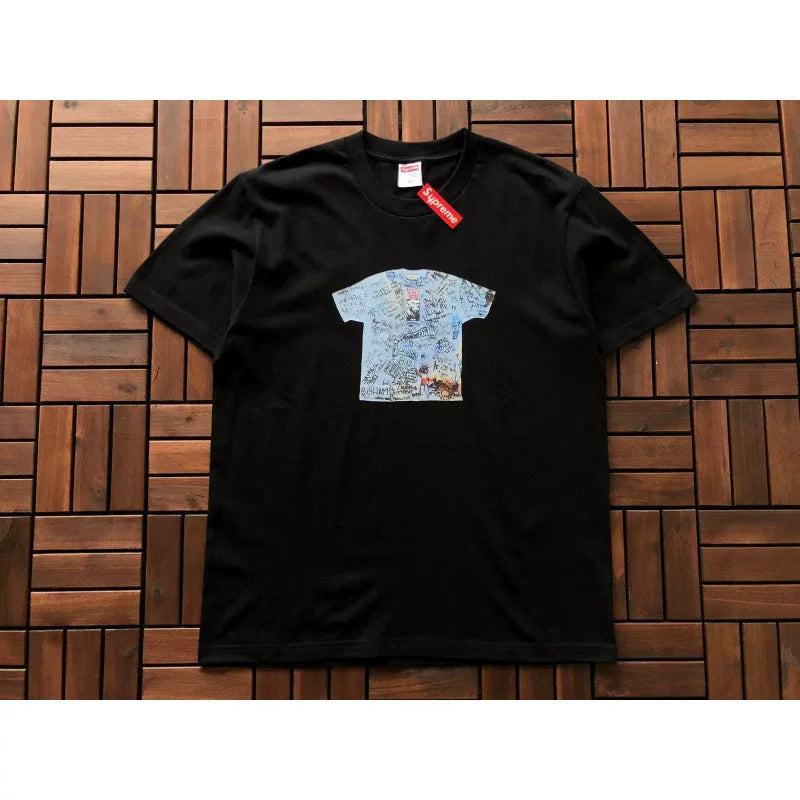 Supreme Black Mini‑Tee Graphic T‑Shirt Casual Hip‑Hop Short‑Sleeve Top