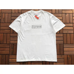 Supreme White Outline Sketch Box Logo Short‑Sleeve T‑Shirt Urban Casual Top