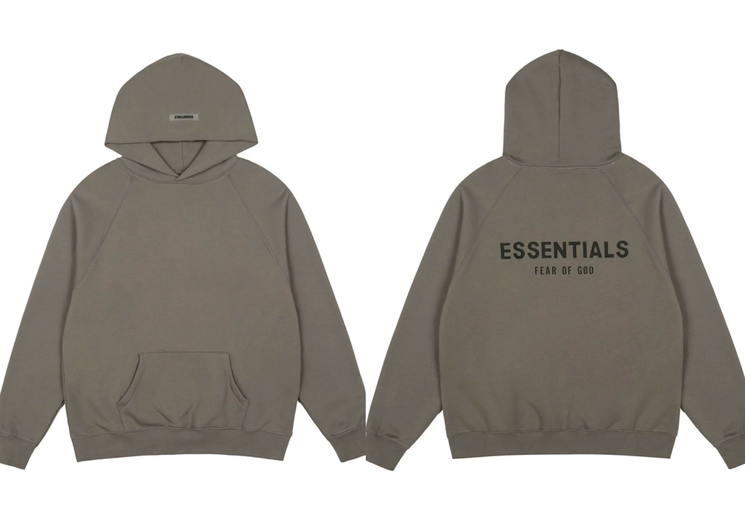 Fog Essentials Taupe‑Brown Oversized Hoodie Double‑Sided Logo