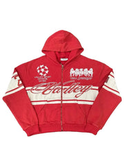 Valley Vintage Racing‑Style Zip‑Up Hoodie, Unisex Red Washed Streetwear Jacket