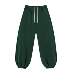 Kanye Dark‑Green Washed Balloon‑Leg Jogger Pants Elastic Cuff Baggy Street‑Wear Sweatpants