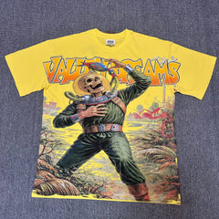 VALEFOREVER Yellow Skeleton Astronaut Vintage Graphic Short Sleeve T-Shirt