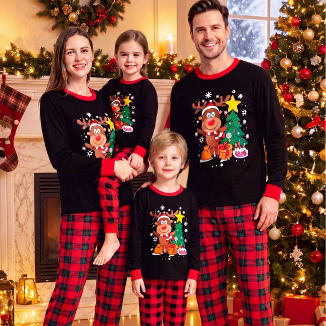 Cross border European and American Christmas autumn/winter parent-child fashion printed contrasting long sleeved pants family two-piece set pajamas Hover Image