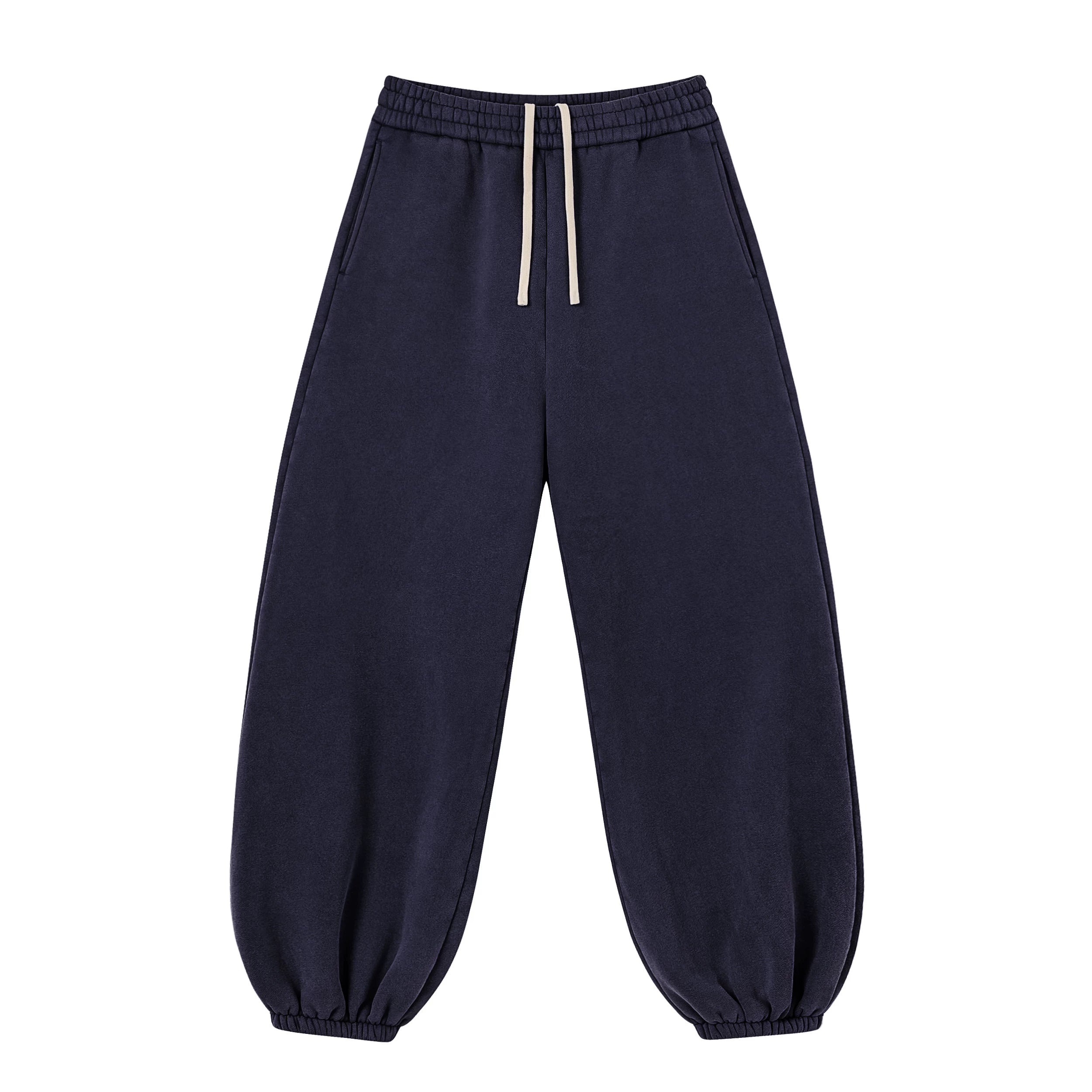 Kanye Navy Blue Oversized Balloon‑Leg Sweatpants Drawstring Elastic Cuff Joggers