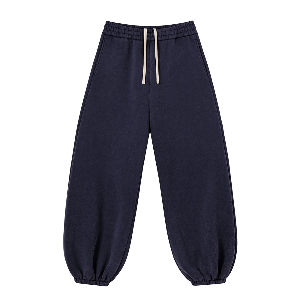 Kanye Navy Blue Oversized Balloon‑Leg Sweatpants Drawstring Elastic Cuff Joggers
