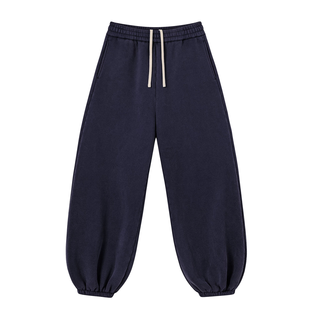 Kanye Navy Blue Oversized Balloon‑Leg Sweatpants Drawstring Elastic Cuff Joggers