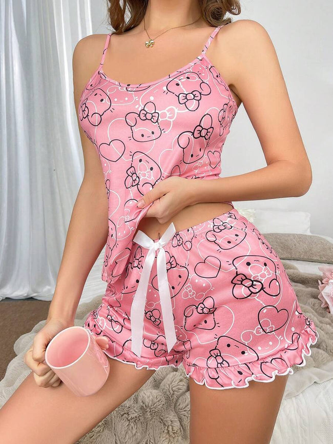 European and American cross-border independent station women's camisole vest cute pajamas casual sexy comfortable shorts home suit set for women (1) Hover Image