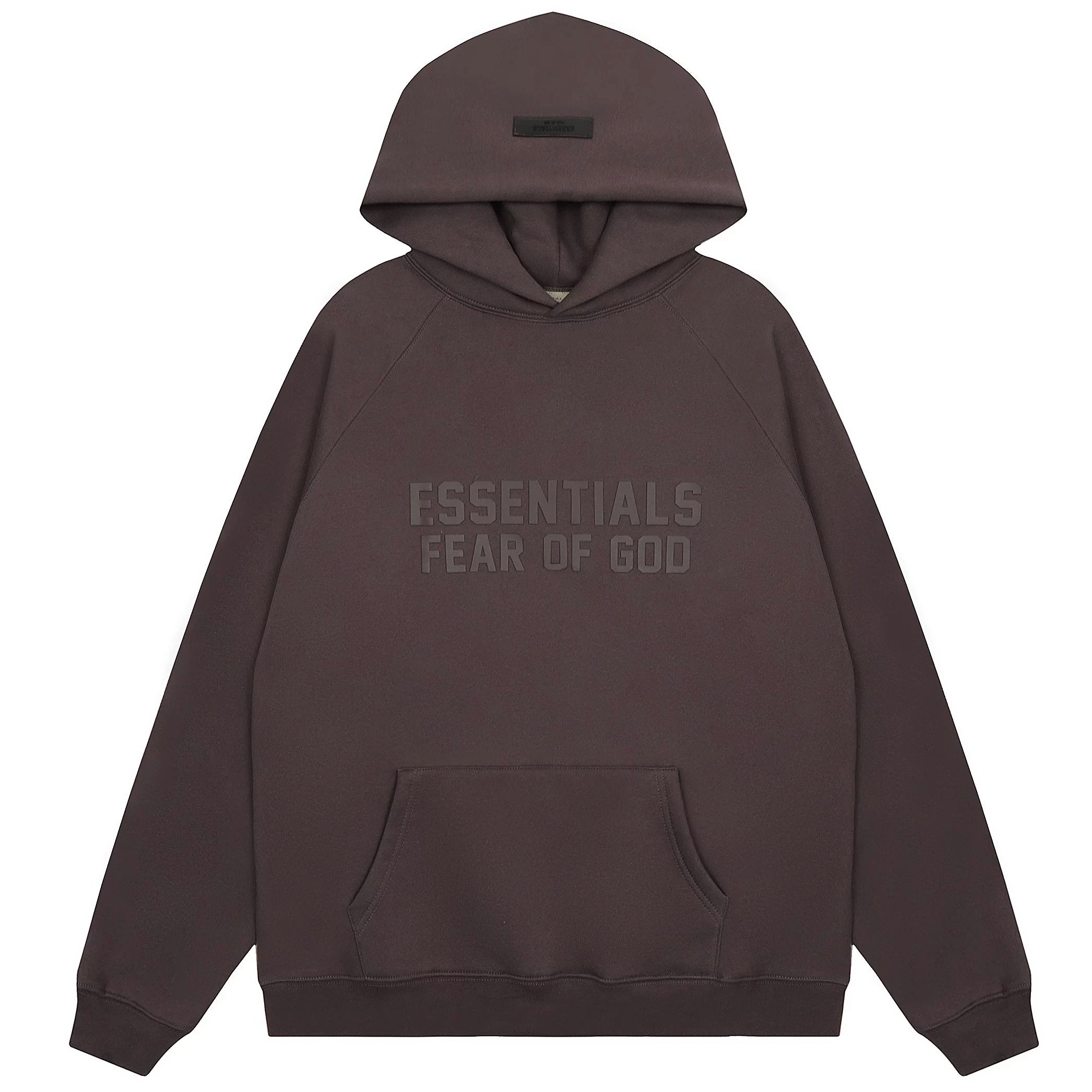 Fog Essentials Dark‑Brown Oversized Hoodie Tonal “ESSENTIALS FEAR OF GOD” Chest Print