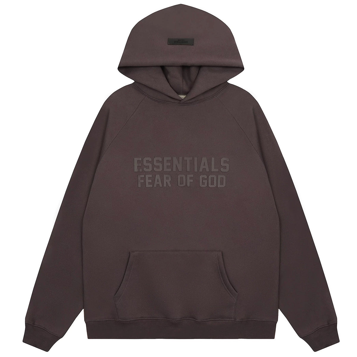 Fog Essentials Dark‑Brown Oversized Hoodie Tonal “ESSENTIALS FEAR OF GOD” Chest Print
