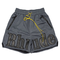 Rhude Large Logo Applique Mesh Streetwear Drawstring Dark Grey Shorts
