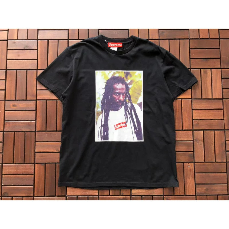 Supreme Black Hip‑Hop Portrait Printed Short‑Sleeve T‑Shirt Street‑Wear Tee