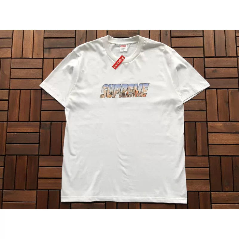 Supreme White Gradient Letter Logo Short‑Sleeve T‑Shirt Hip‑Hop Street‑Wear Tee