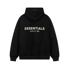 Fog Essentials Cream‑Logo Black Oversized Drop‑Shoulder Pullover Hoodie