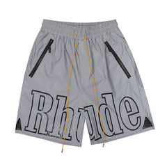 Rhude Large Outline Logo Print Drawstring Grey Streetwear Shorts