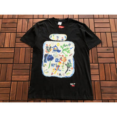 Supreme Black Multicolor Abstract Art Graphic Short‑Sleeve T‑Shirt Hip‑Hop Statement Top