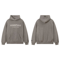 Fog Essentials Dark Greige Fleece‑Lined Oversized Pullover Hoodie Chest Logo Print