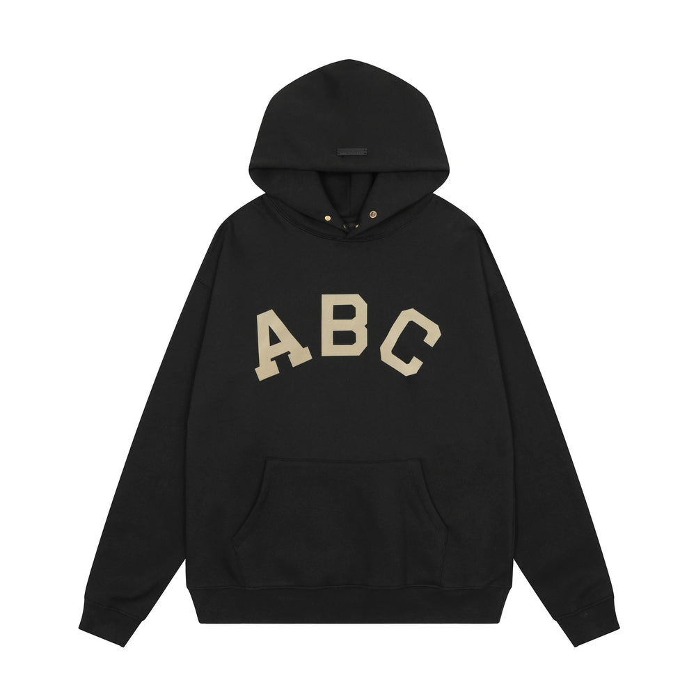 Fog Essentials Black Beige Arch ABC Graphic Loose Street‑Style Pullover Hoodie