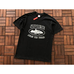 Supreme Black Ship Logo Short‑Sleeve T‑Shirt Retro Hip‑Hop Street Tee