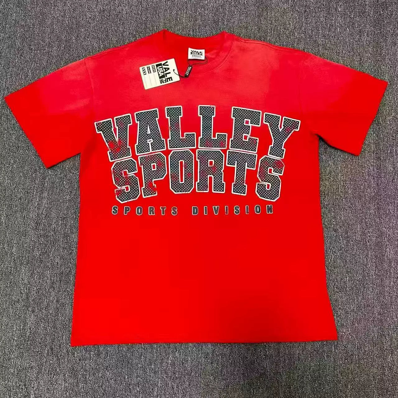 VALEFOREVER Red Valley Sports Vintage Letter Graphic Short Sleeve T-Shirt