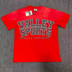 VALEFOREVER Red Valley Sports Vintage Letter Graphic Short Sleeve T-Shirt