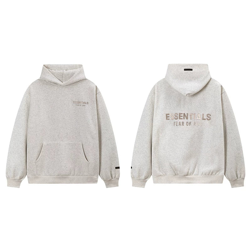 Fog Essentials Oatmeal Heather Fleece‑Lined Oversized Pullover Hoodie Chest Logo Print