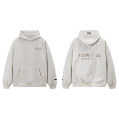 Fog Essentials Oatmeal Heather Fleece‑Lined Oversized Pullover Hoodie Chest Logo Print