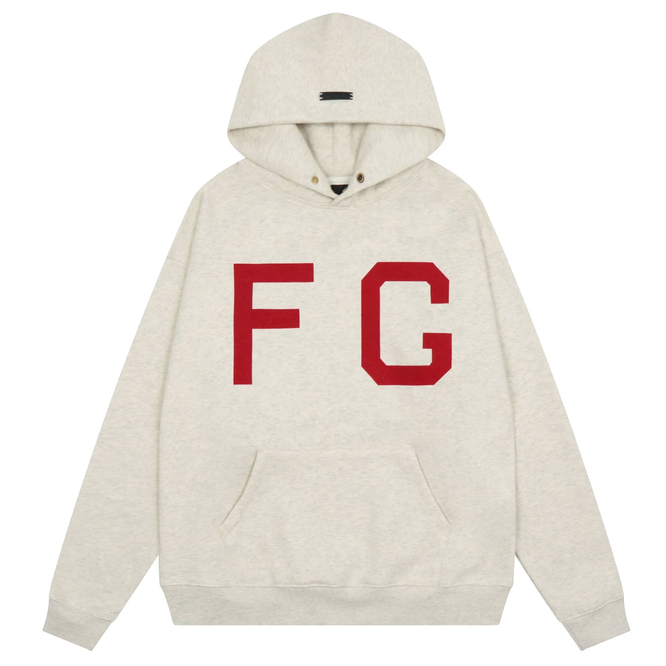 Fog Essentials Heather Oatmeal Bold Large Red FG Graphic Oversized Hoodie