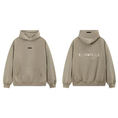Fog Essentials Khaki Fleece‑Lined Oversized Pullover Hoodie Chest Logo