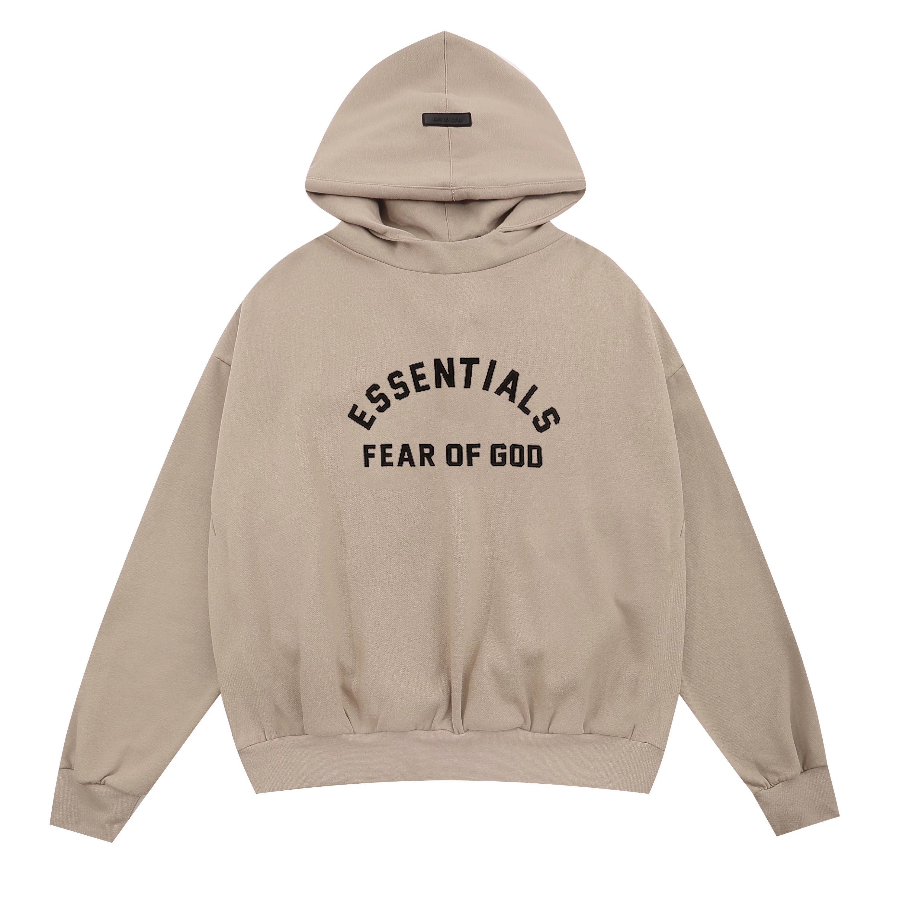 Fog Essentials Beige Oversized Hoodie Arch‑Shaped Chest Logo