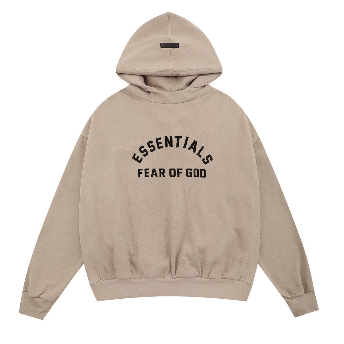 Fog Essentials Beige Oversized Hoodie Arch‑Shaped Chest Logo
