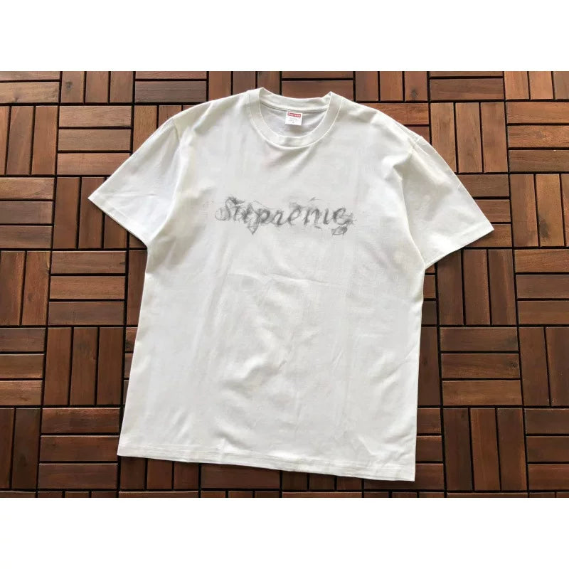 Supreme White Gothic Script Logo Short‑Sleeve T‑Shirt Hip‑Hop Street‑Wear Tee