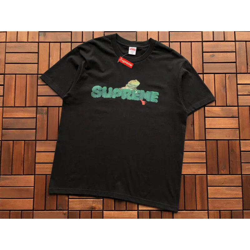 Supreme Black Green Iguana Graphic Logo Short‑Sleeve T‑Shirt Trendy Street Top