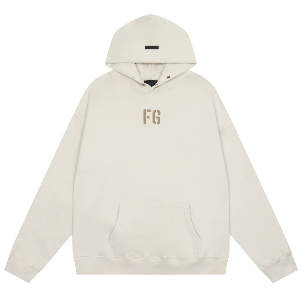 Fog Essentials Off‑White Minimal FG Embroidered Oversized Pullover Hoodie