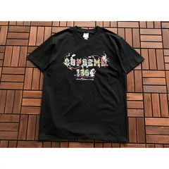 Supreme Black Graffiti Graphic T‑Shirt Casual Hip‑Hop Short Sleeve