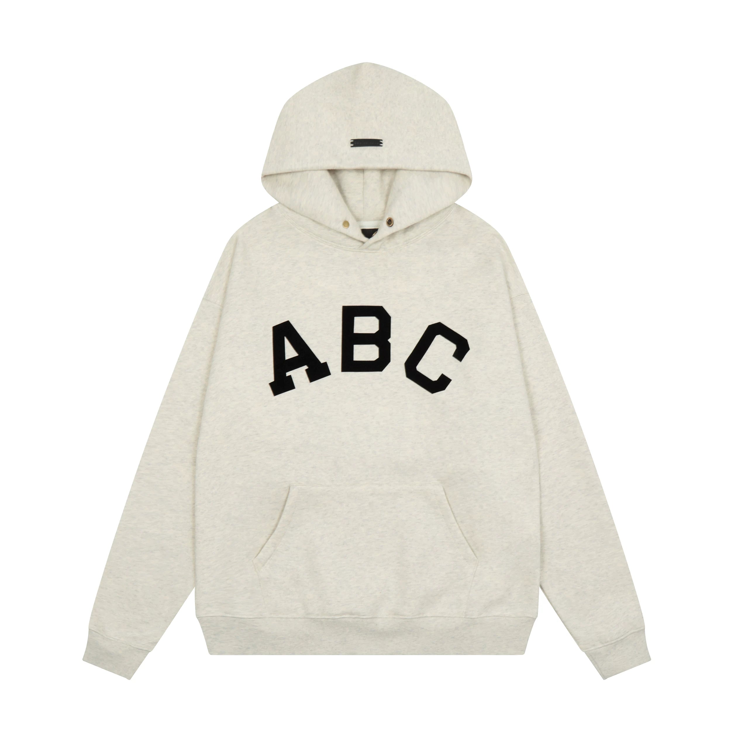 Fog Essentials Heather Oatmeal Black Varsity ABC Print Casual Oversized Hoodie