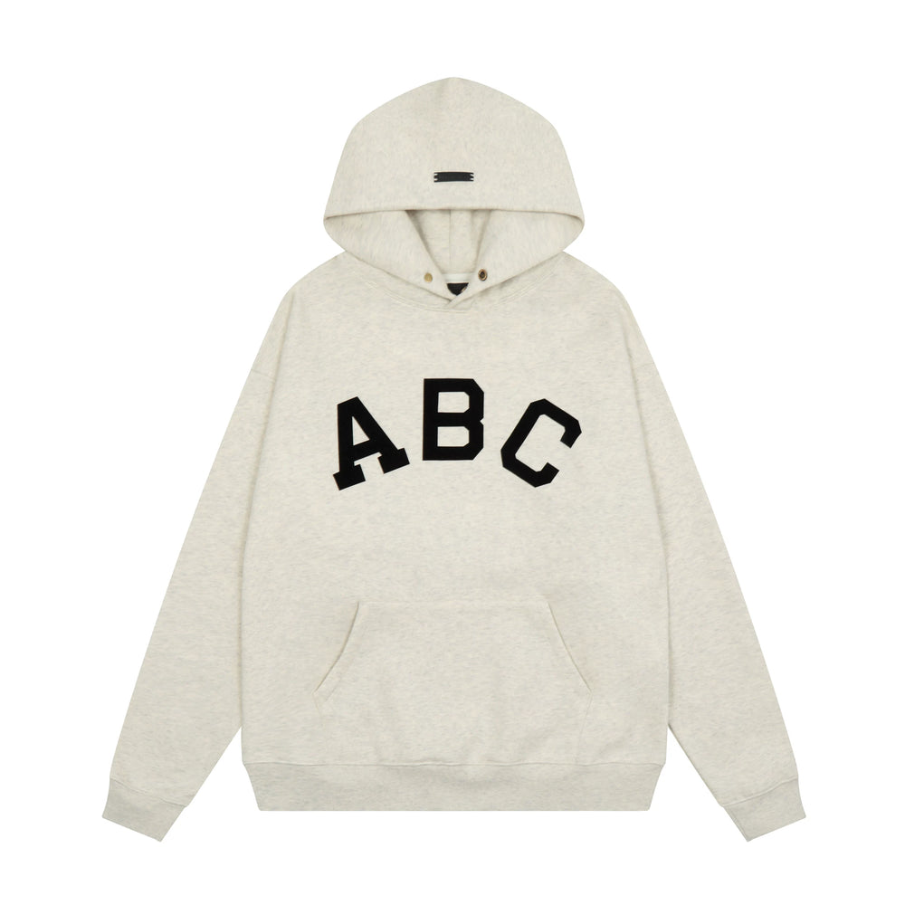 Fog Essentials Heather Oatmeal Black Varsity ABC Print Casual Oversized Hoodie