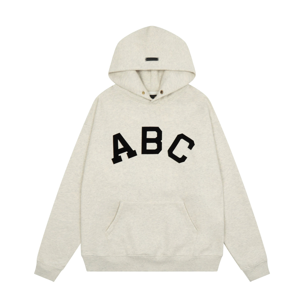 Fog Essentials Heather Oatmeal Black Varsity ABC Print Casual Oversized Hoodie