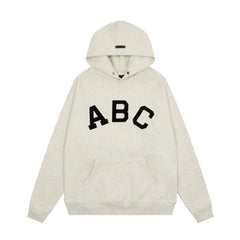 Fog Essentials Heather Oatmeal Black Varsity ABC Print Casual Oversized Hoodie